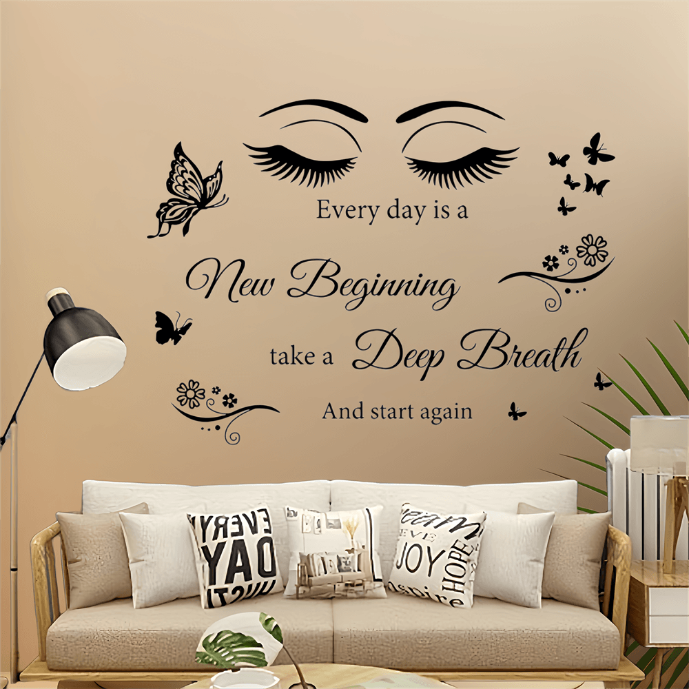 Every Day is a New Beginning" Inspirational Quote Wall Decal - Butterfly Eye Art, Removable PVC Sticker for Living Room, Office, School Decor, 24x26 inches