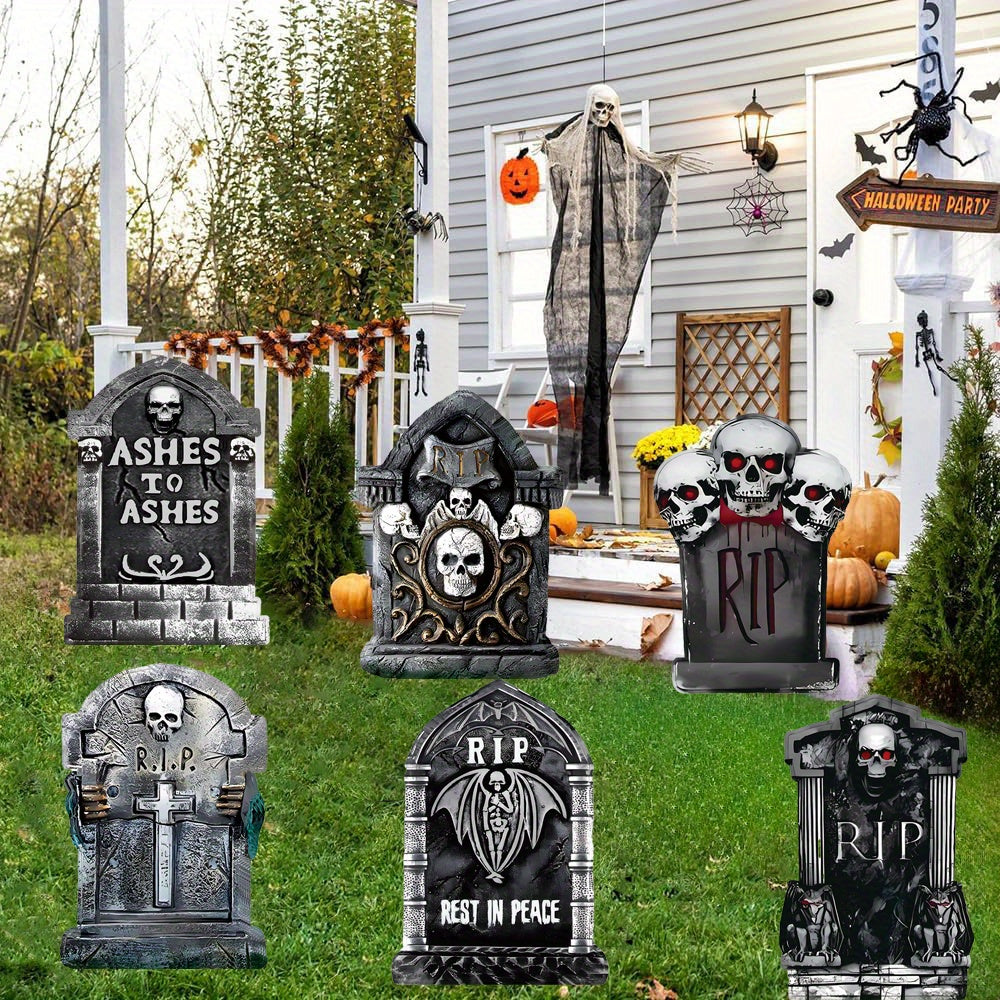 Halloween Foam RIP Tombstones, 6 Pack 15.7" Graveyard Headstone Decorations Outdoor for Halloween Lawn Yard Garden Tombstone Decor