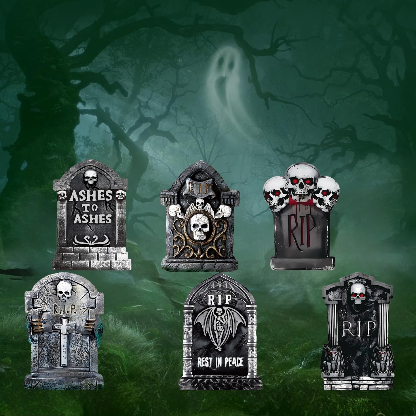 Halloween Foam RIP Tombstones, 6 Pack 15.7" Graveyard Headstone Decorations Outdoor for Halloween Lawn Yard Garden Tombstone Decor