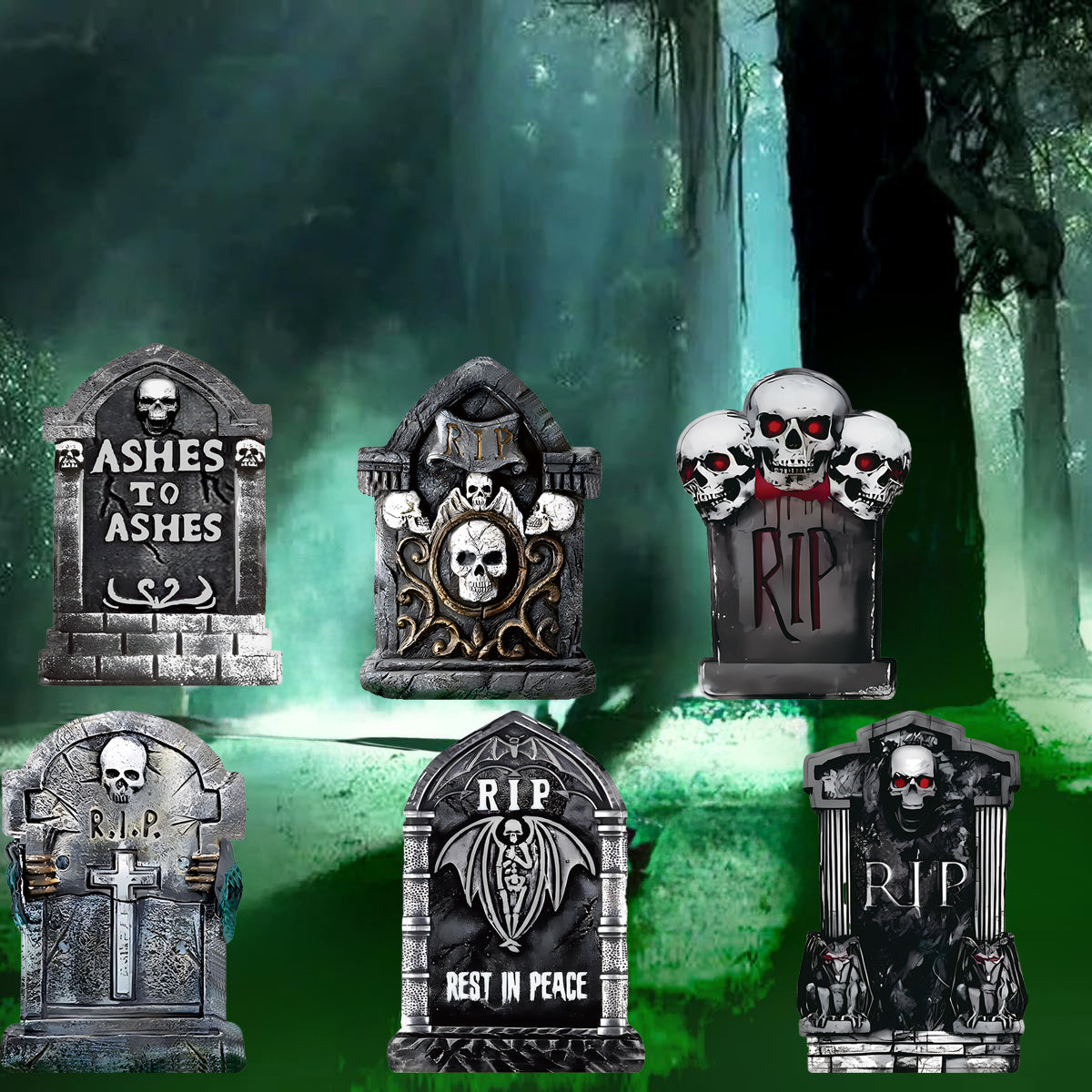 Halloween Foam RIP Tombstones, 6 Pack 15.7" Graveyard Headstone Decorations Outdoor for Halloween Lawn Yard Garden Tombstone Decor