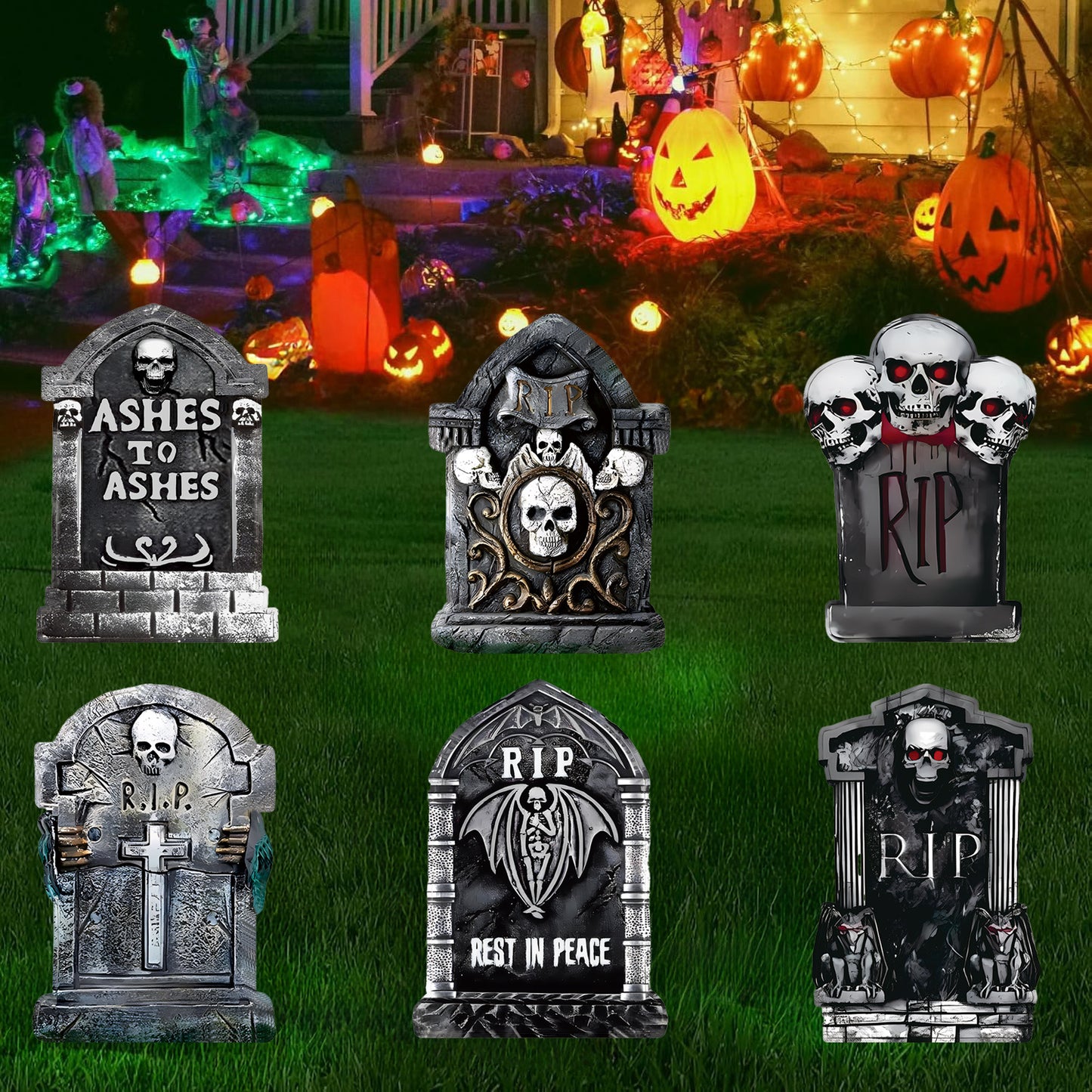 Halloween Foam RIP Tombstones, 6 Pack 15.7" Graveyard Headstone Decorations Outdoor for Halloween Lawn Yard Garden Tombstone Decor