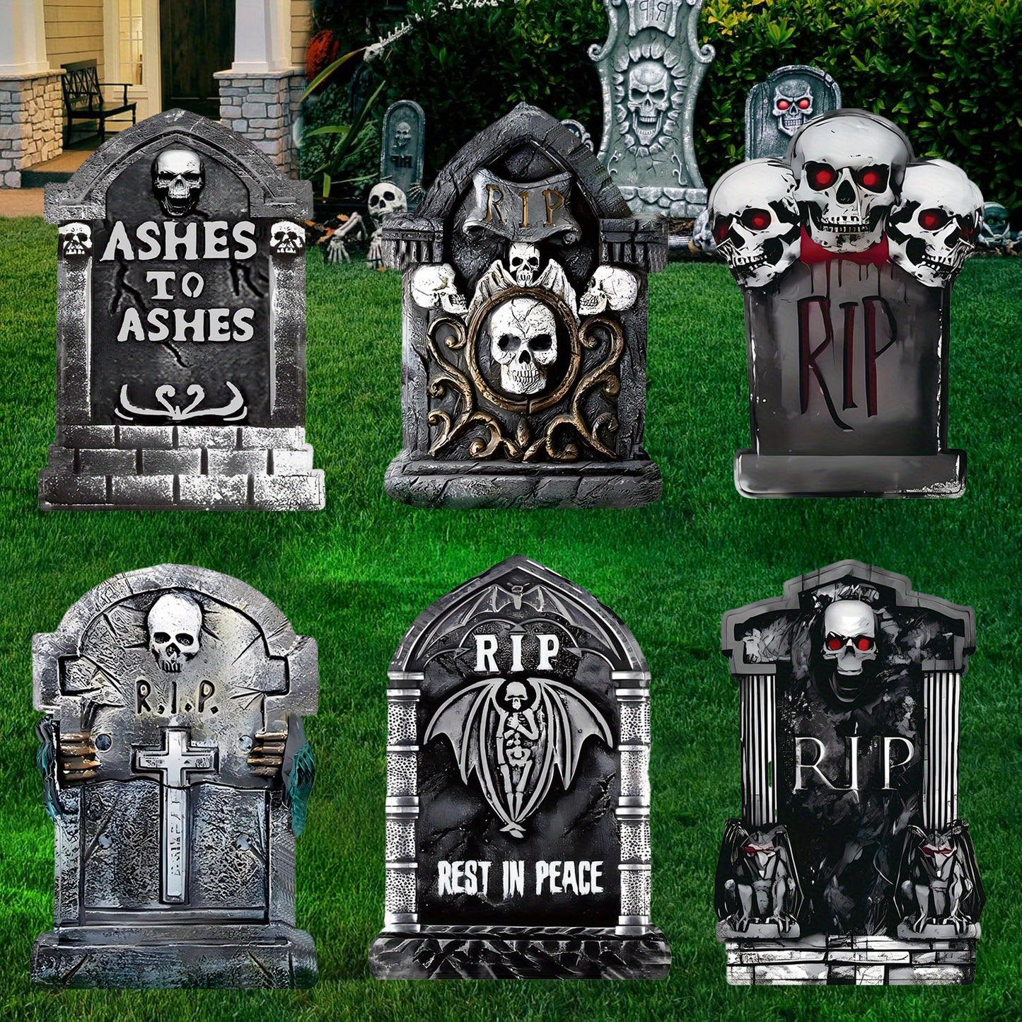 Halloween Foam RIP Tombstones, 6 Pack 15.7" Graveyard Headstone Decorations Outdoor for Halloween Lawn Yard Garden Tombstone Decor