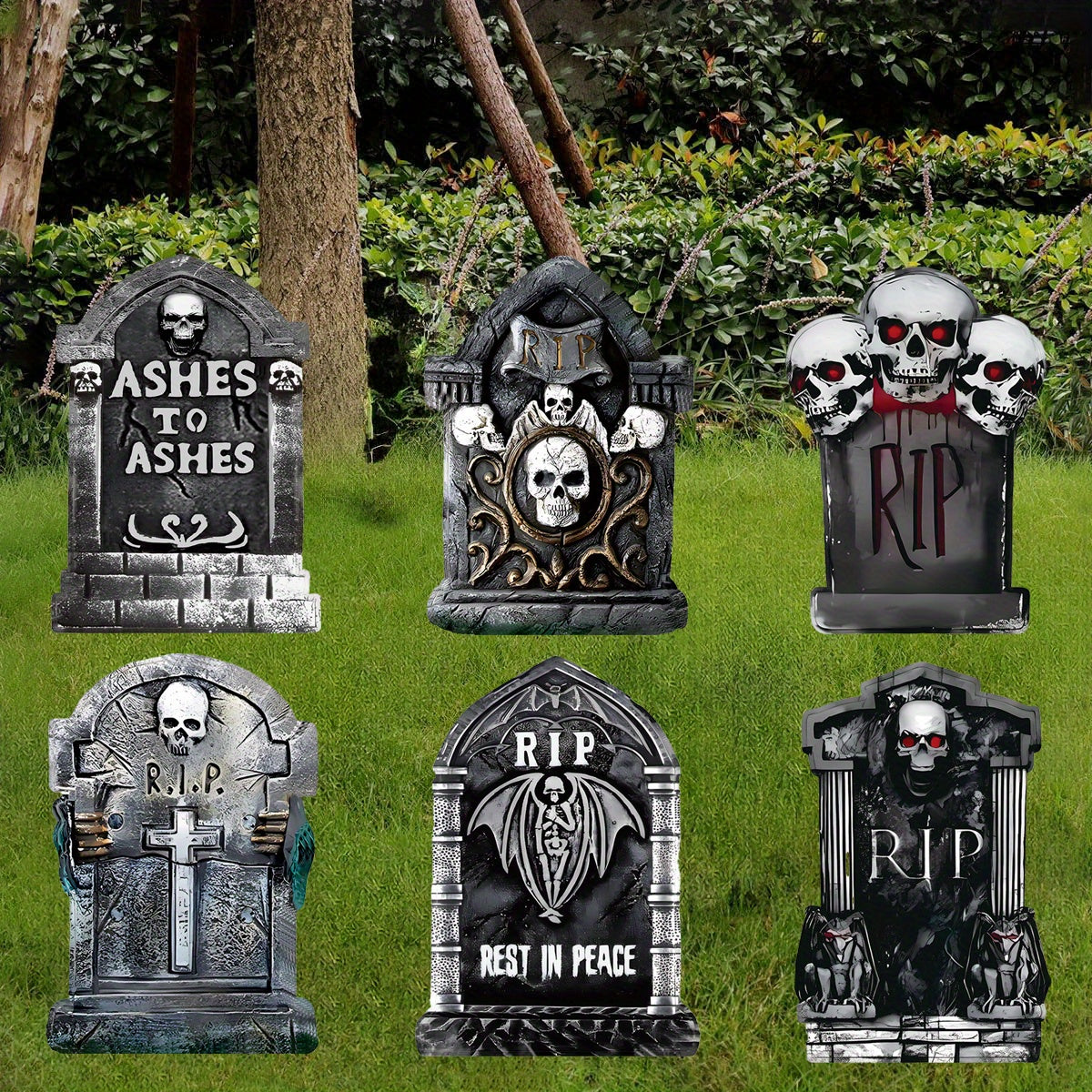 Halloween Foam RIP Tombstones, 6 Pack 15.7" Graveyard Headstone Decorations Outdoor for Halloween Lawn Yard Garden Tombstone Decor