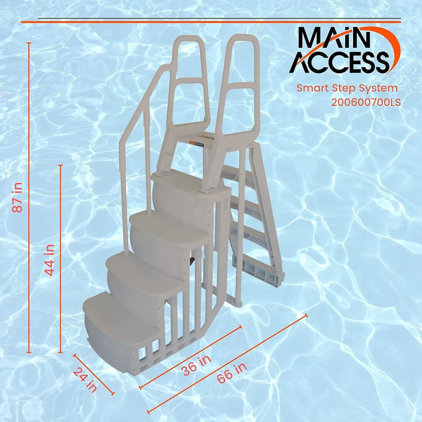 Main Access 48 to 54 Inch Heavy-Duty Adjustable Outdoor Above Ground Swimming Pool Smart Step and Climb Ladder Entry System with Handrails, Taupe