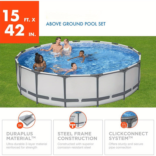 15" x 42" Round Above Ground Swimming Pool Set Outdooor Metal Frame Family Pool with Filter Pump, Ladder, and Cover