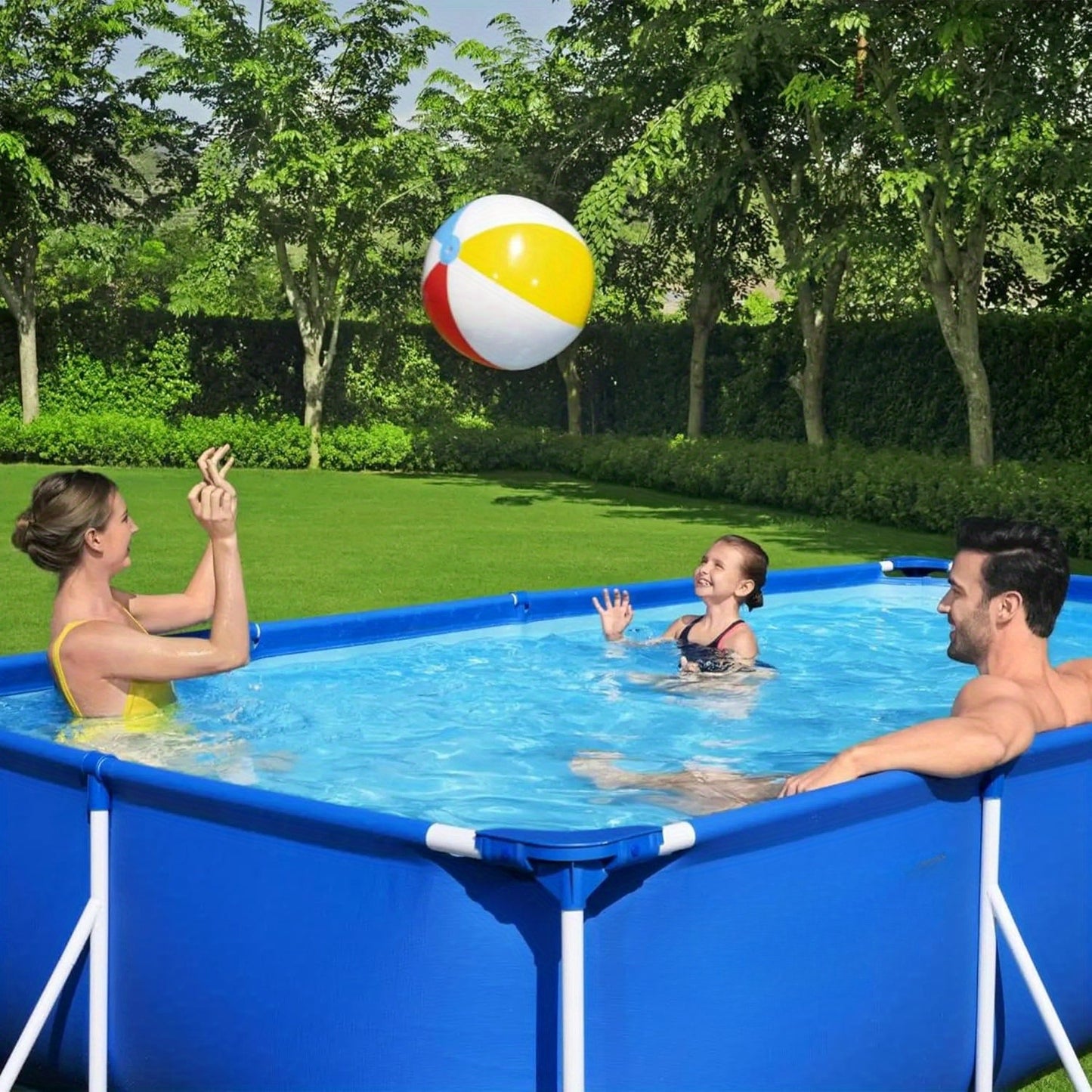 13 Foot x 32 Inch Rectangular above Ground Outdoor Pool Steel Framed Vinyl Swimming Pool with 1, 506 Gallon Water Capacity, Blue