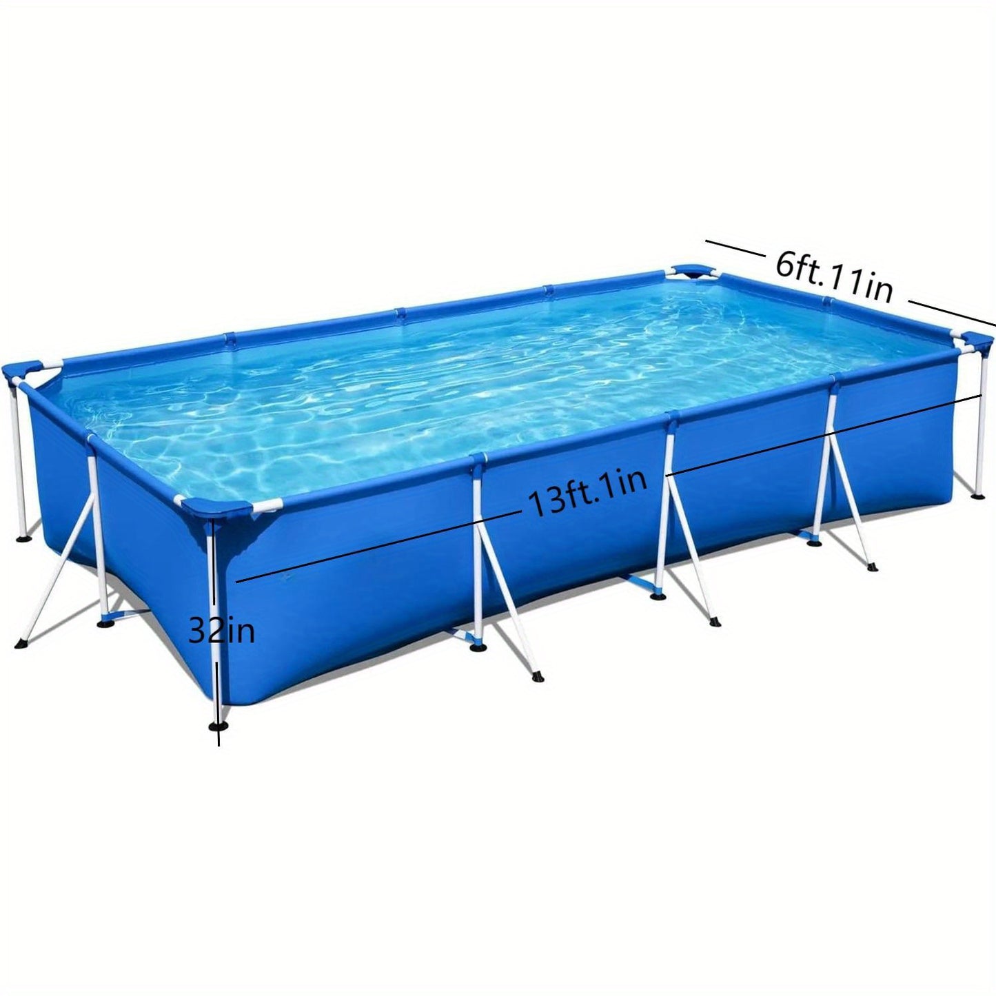 13 Foot x 32 Inch Rectangular above Ground Outdoor Pool Steel Framed Vinyl Swimming Pool with 1, 506 Gallon Water Capacity, Blue