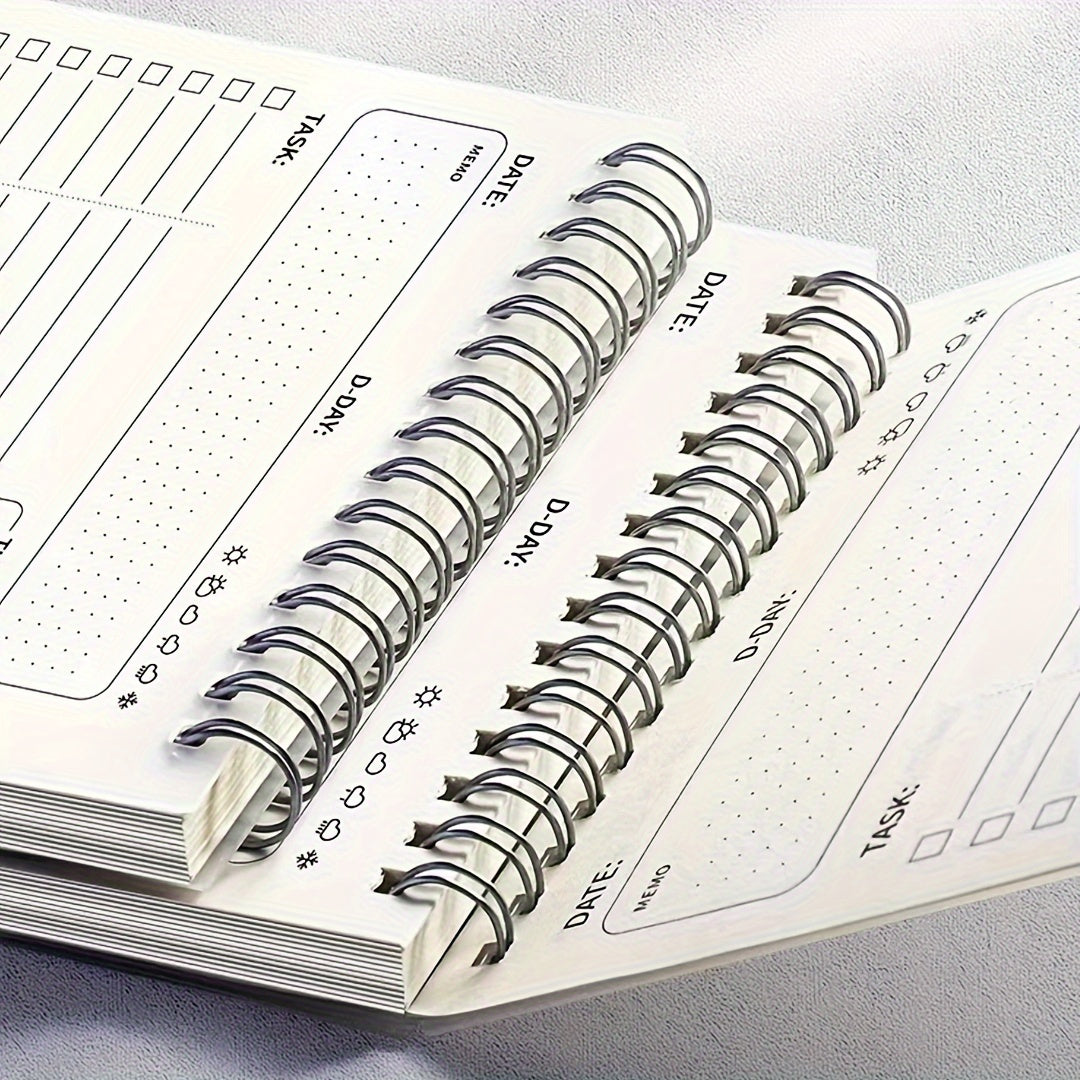 An A5-sized spiral planning schedule notebook, containing daily plans and to-do lists, a total of 160 pages, thick office school supplies and stationery