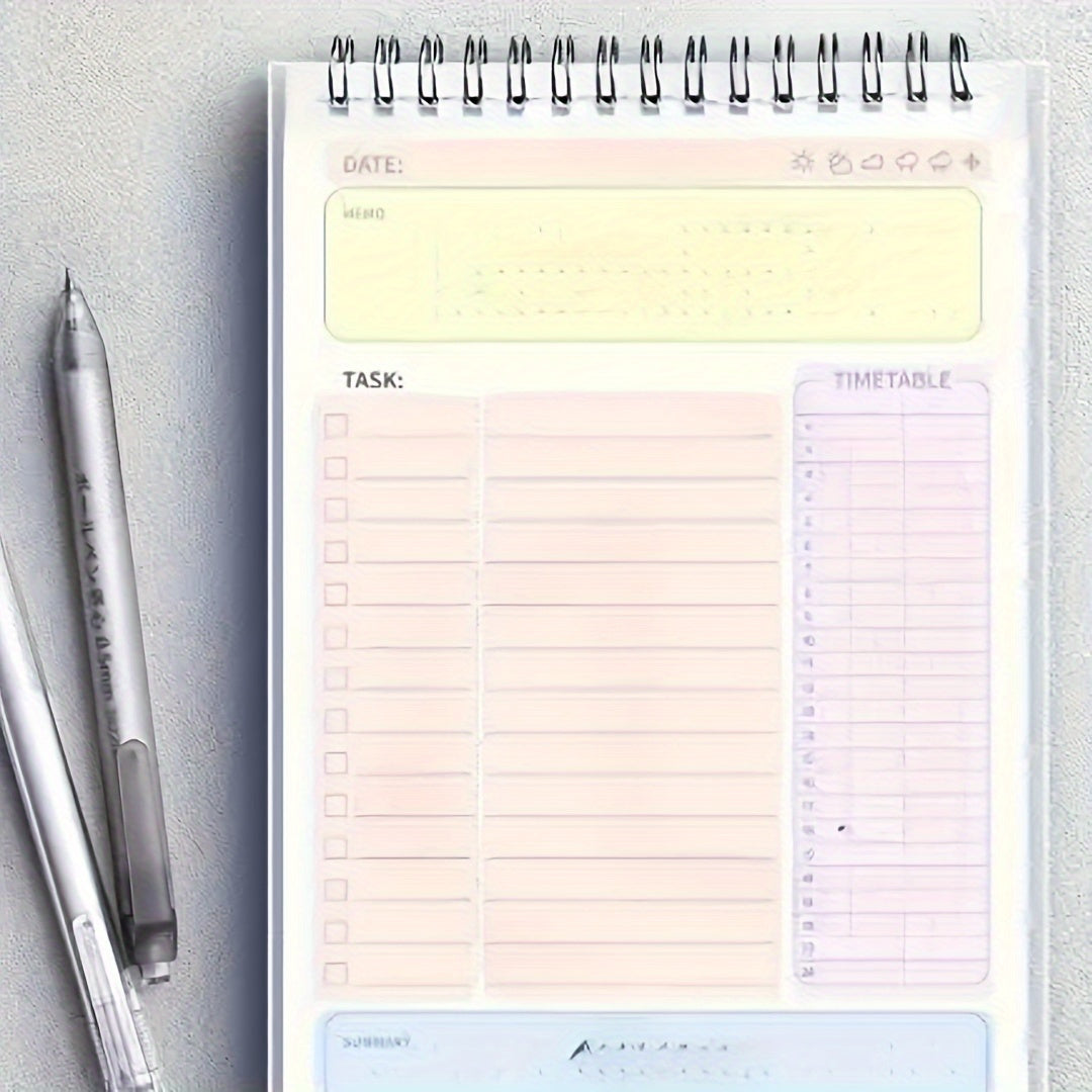 An A5-sized spiral planning schedule notebook, containing daily plans and to-do lists, a total of 160 pages, thick office school supplies and stationery