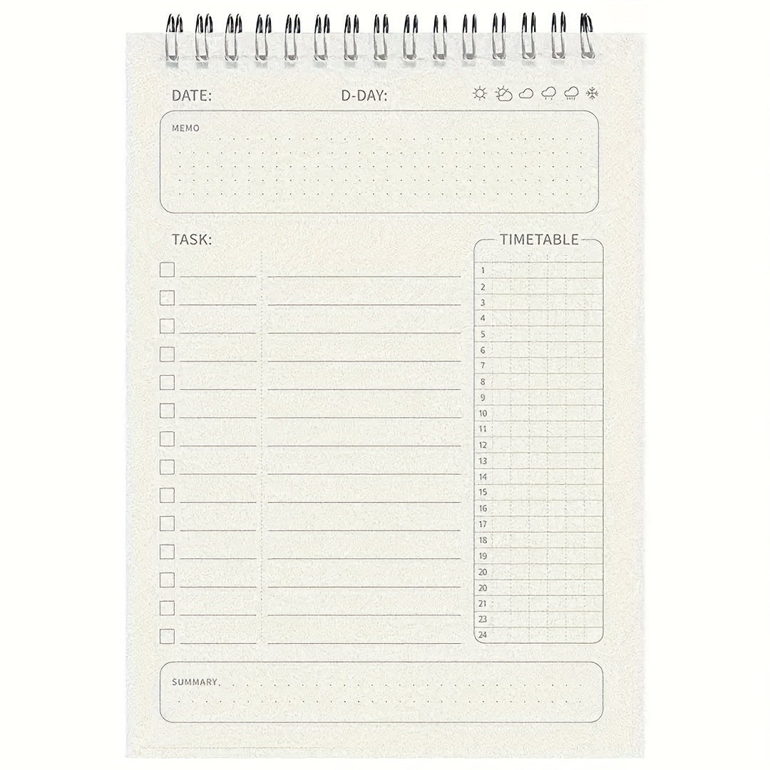 An A5-sized spiral planning schedule notebook, containing daily plans and to-do lists, a total of 160 pages, thick office school supplies and stationery