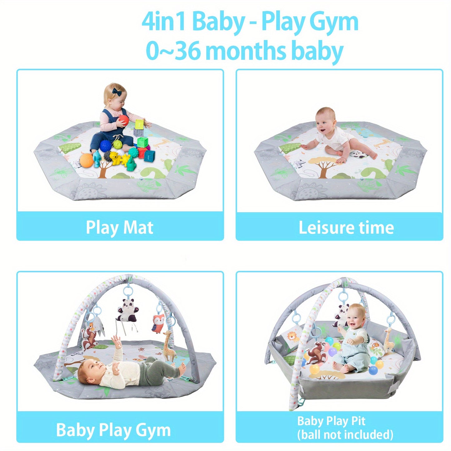 Baby Play Activity Gym Infant Plank Time Mat, Baby Gym and Baby Play Mat with 5 Toys for Early Sensory Exploration and Motor Skill Development