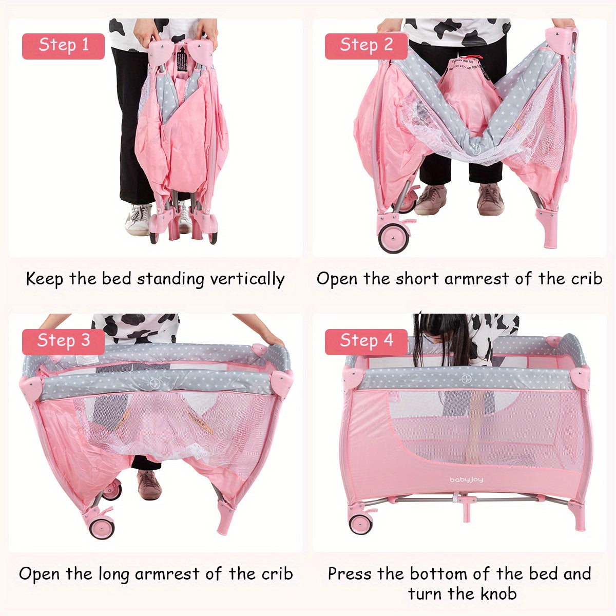 Gymax Foldable Pink Portable Baby Playard with Changing Station