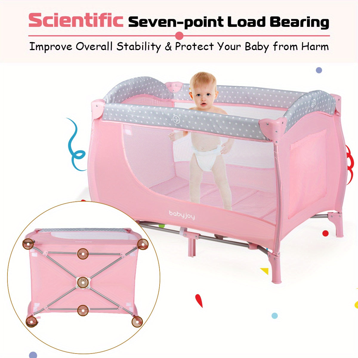 Gymax Foldable Pink Portable Baby Playard with Changing Station