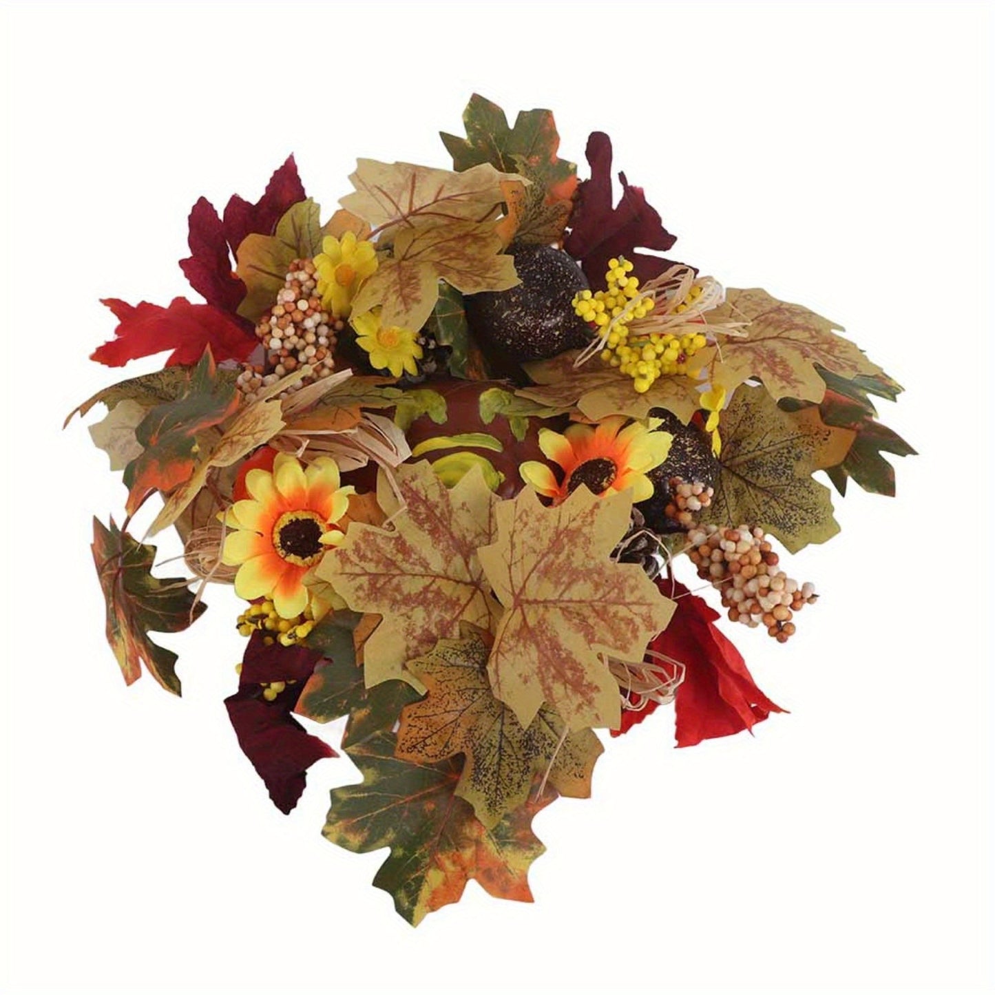 Halloween Pumpkin Wreath, Fall Wreath, Fall Artificial Pumpkin Wreath for Front Door with Pumpkins Artificial Maples Sunflower for Halloween Autumns Harvest Holiday Festival Livingroom Decor