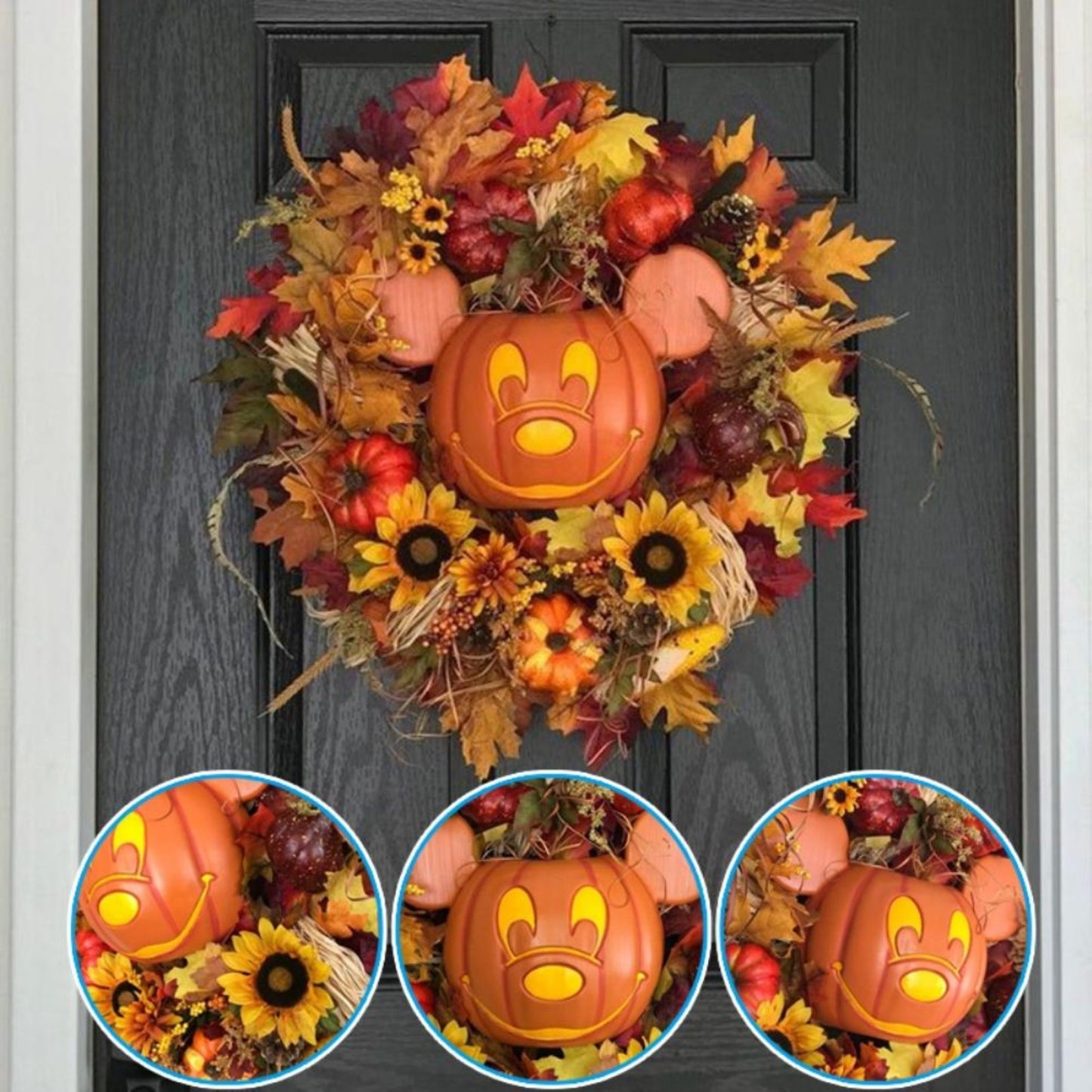 Halloween Pumpkin Wreath, Fall Wreath, Fall Artificial Pumpkin Wreath for Front Door with Pumpkins Artificial Maples Sunflower for Halloween Autumns Harvest Holiday Festival Livingroom Decor