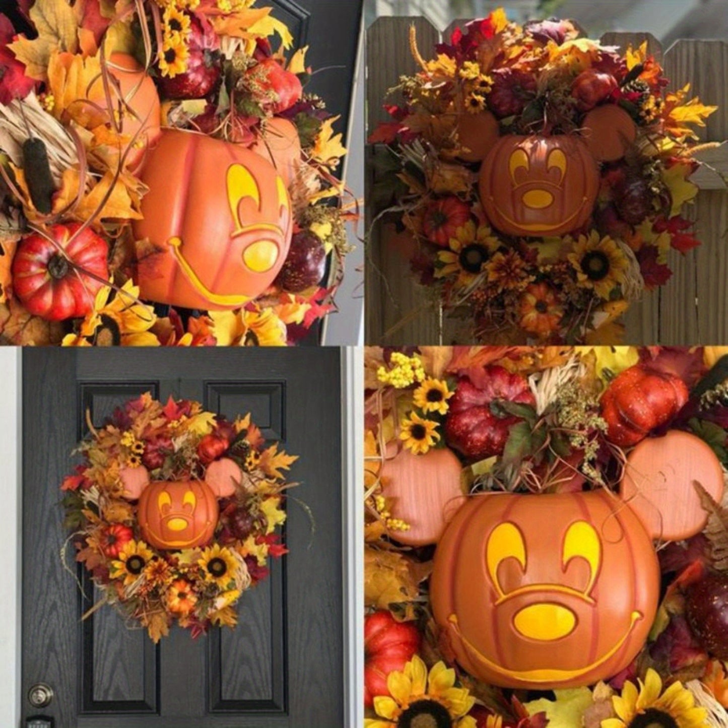 Halloween Pumpkin Wreath, Fall Wreath, Fall Artificial Pumpkin Wreath for Front Door with Pumpkins Artificial Maples Sunflower for Halloween Autumns Harvest Holiday Festival Livingroom Decor