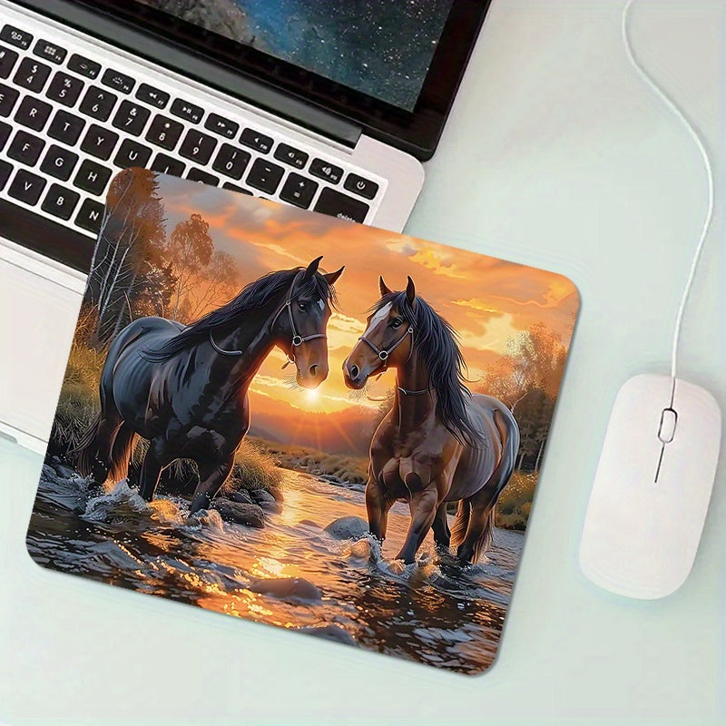 1PC Majestic Horses Printed Square Mouse Pad - Non-Slip Rubber Office Desk Mat, Portable Computer Pad for Home & Office - Comfortable Texture, Cartoon Style, Thick & Durable, Ideal for Gamers & Workstations, Great Gift Idea