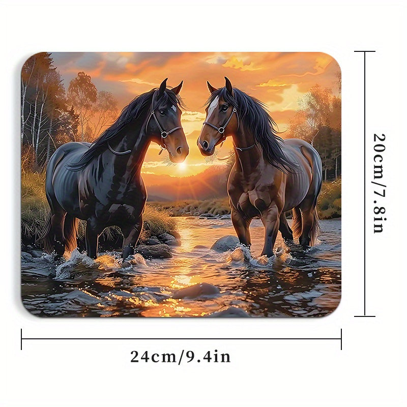 1PC Majestic Horses Printed Square Mouse Pad - Non-Slip Rubber Office Desk Mat, Portable Computer Pad for Home & Office - Comfortable Texture, Cartoon Style, Thick & Durable, Ideal for Gamers & Workstations, Great Gift Idea