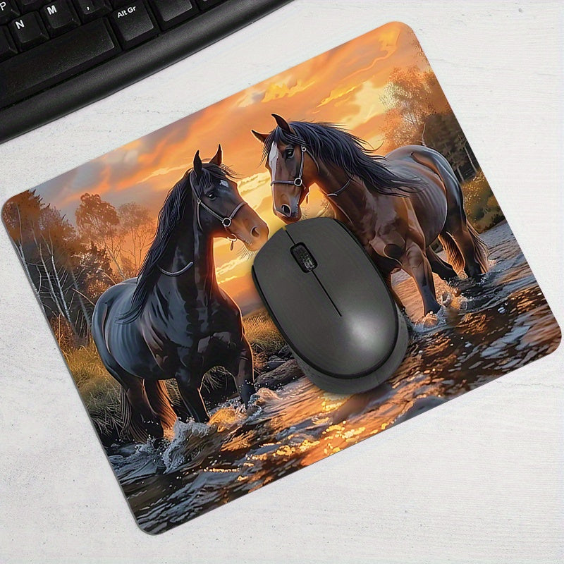 1PC Majestic Horses Printed Square Mouse Pad - Non-Slip Rubber Office Desk Mat, Portable Computer Pad for Home & Office - Comfortable Texture, Cartoon Style, Thick & Durable, Ideal for Gamers & Workstations, Great Gift Idea