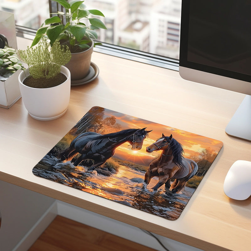 1PC Majestic Horses Printed Square Mouse Pad - Non-Slip Rubber Office Desk Mat, Portable Computer Pad for Home & Office - Comfortable Texture, Cartoon Style, Thick & Durable, Ideal for Gamers & Workstations, Great Gift Idea