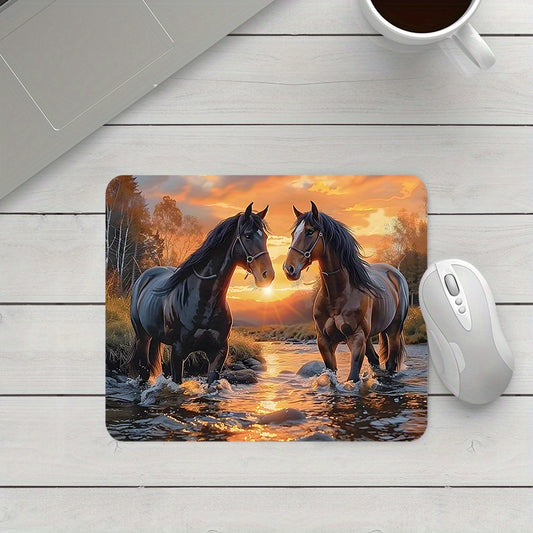 1PC Majestic Horses Printed Square Mouse Pad - Non-Slip Rubber Office Desk Mat, Portable Computer Pad for Home & Office - Comfortable Texture, Cartoon Style, Thick & Durable, Ideal for Gamers & Workstations, Great Gift Idea