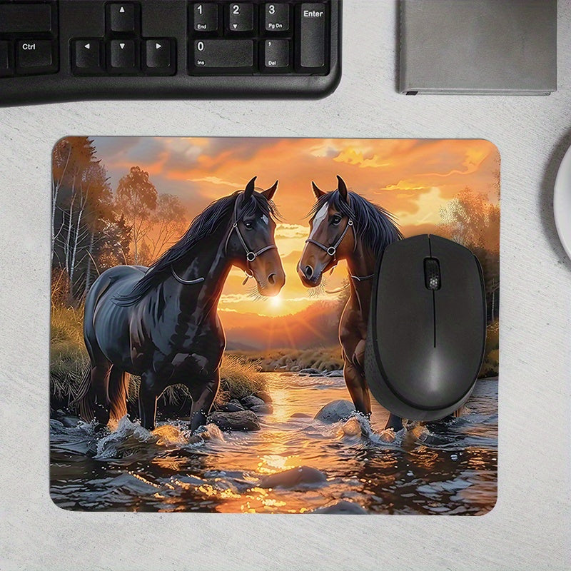 1PC Majestic Horses Printed Square Mouse Pad - Non-Slip Rubber Office Desk Mat, Portable Computer Pad for Home & Office - Comfortable Texture, Cartoon Style, Thick & Durable, Ideal for Gamers & Workstations, Great Gift Idea