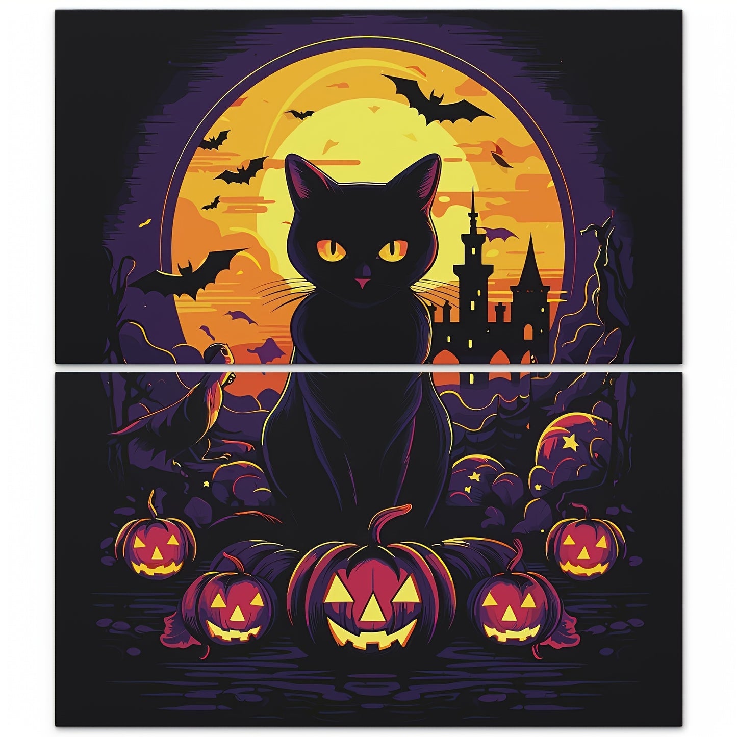 Festive 2-Pack Halloween Magnets: Black Cat, Pumpkins & Haunted Castle, Durable Magnetic Stickers for Home Decoration