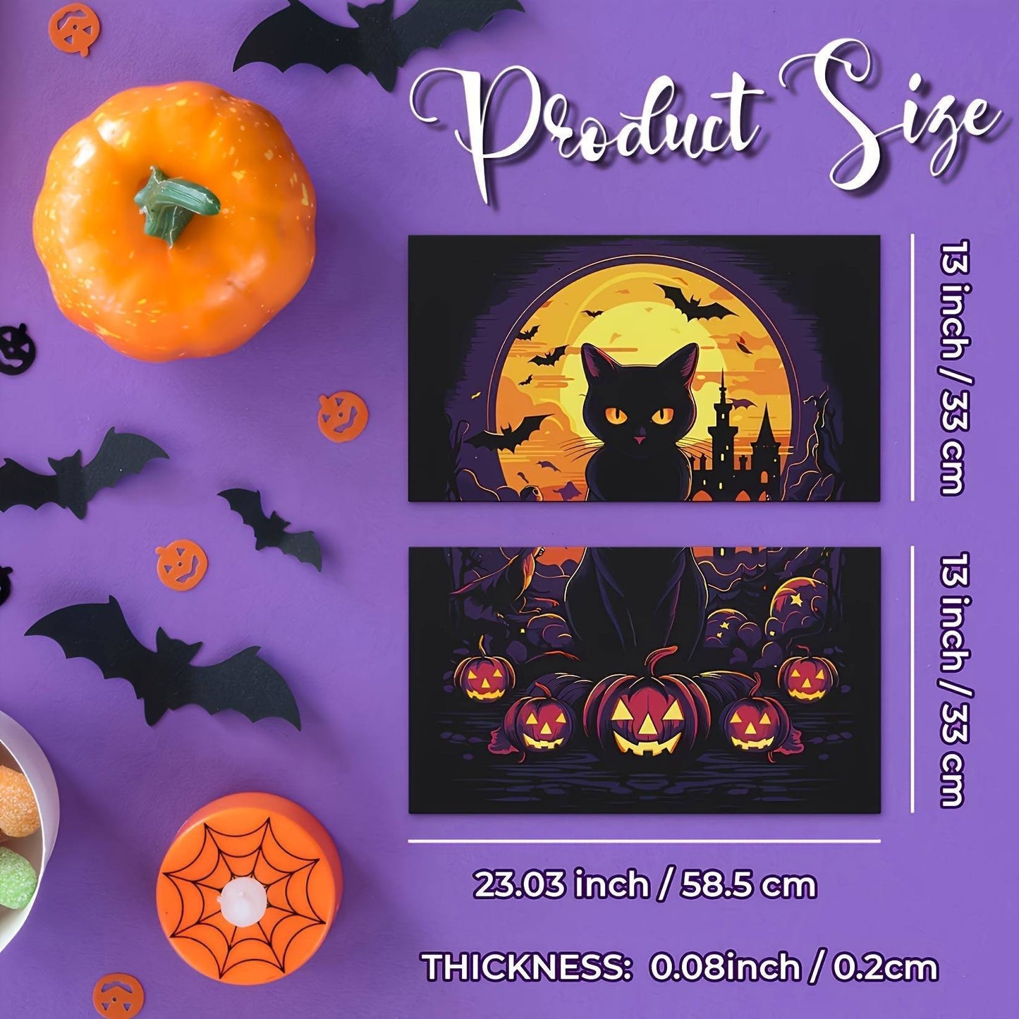 Festive 2-Pack Halloween Magnets: Black Cat, Pumpkins & Haunted Castle, Durable Magnetic Stickers for Home Decoration