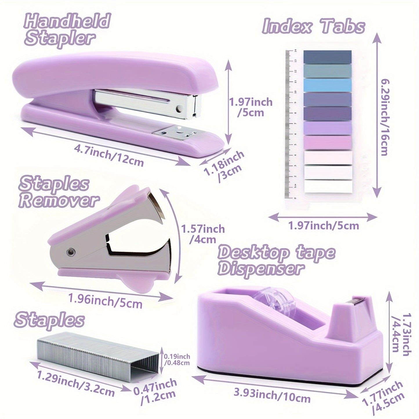 Complete Green Office Desk Organizer Set For Women - Includes Stapler, Tape Dispenser, Nail Remover, Staples, Clips, Scissors & Labels