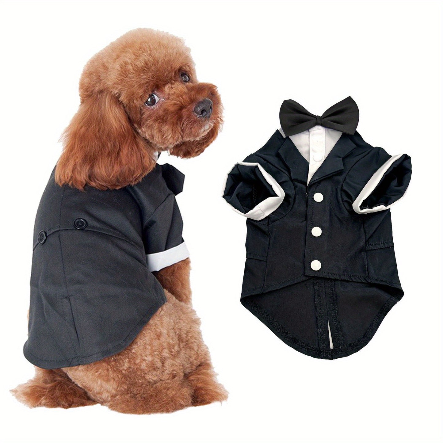 Chic British-Style Dog Tuxedo With Bowtie - Breathable Cotton/Polyester, Perfect For Weddings & Special Occasions - Ideal For Medium Breeds