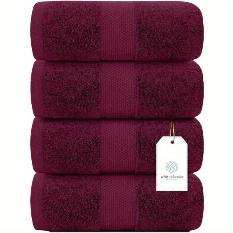 Luxury Bath Towels Set of 4 Large 700 GSM Cotton Ultra Soft Bath Towels 27x54 inch Highly Absorbent and Quick Dry Wine Red