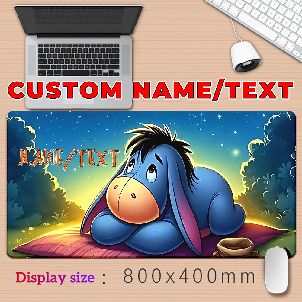 Customizable Eeyore Large Gaming Mousepad - Personalized Text & Name, Soft Rubber Desk Mat for Gamers and Office Use