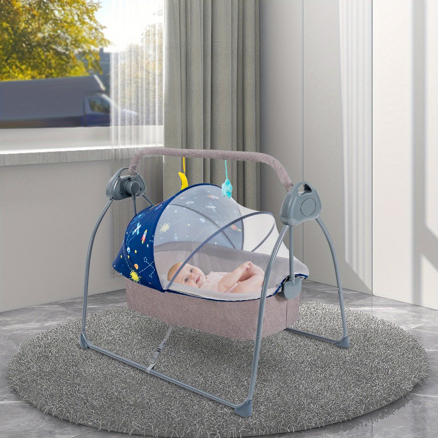 Electric Baby Swing, Portable Electric Baby Rocking Cradle, Baby Rocker with Remote Control Timing Function, 12 Songs and 5 Swing speeds for Newborns 0-18 Months, As Halloween, Chrismas Gift