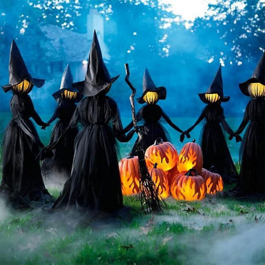 Halloween Creepy Witch Wizard with 7 Colors LED Lights Holding Hands Screaming Witches with Sound Activated Sensor Halloween Outdoor Decor