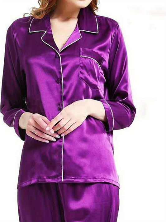 Button Up Pajama Set For Women Long Sleeve Shirt And Pajama Pants Soft Pjs Lounge Sets