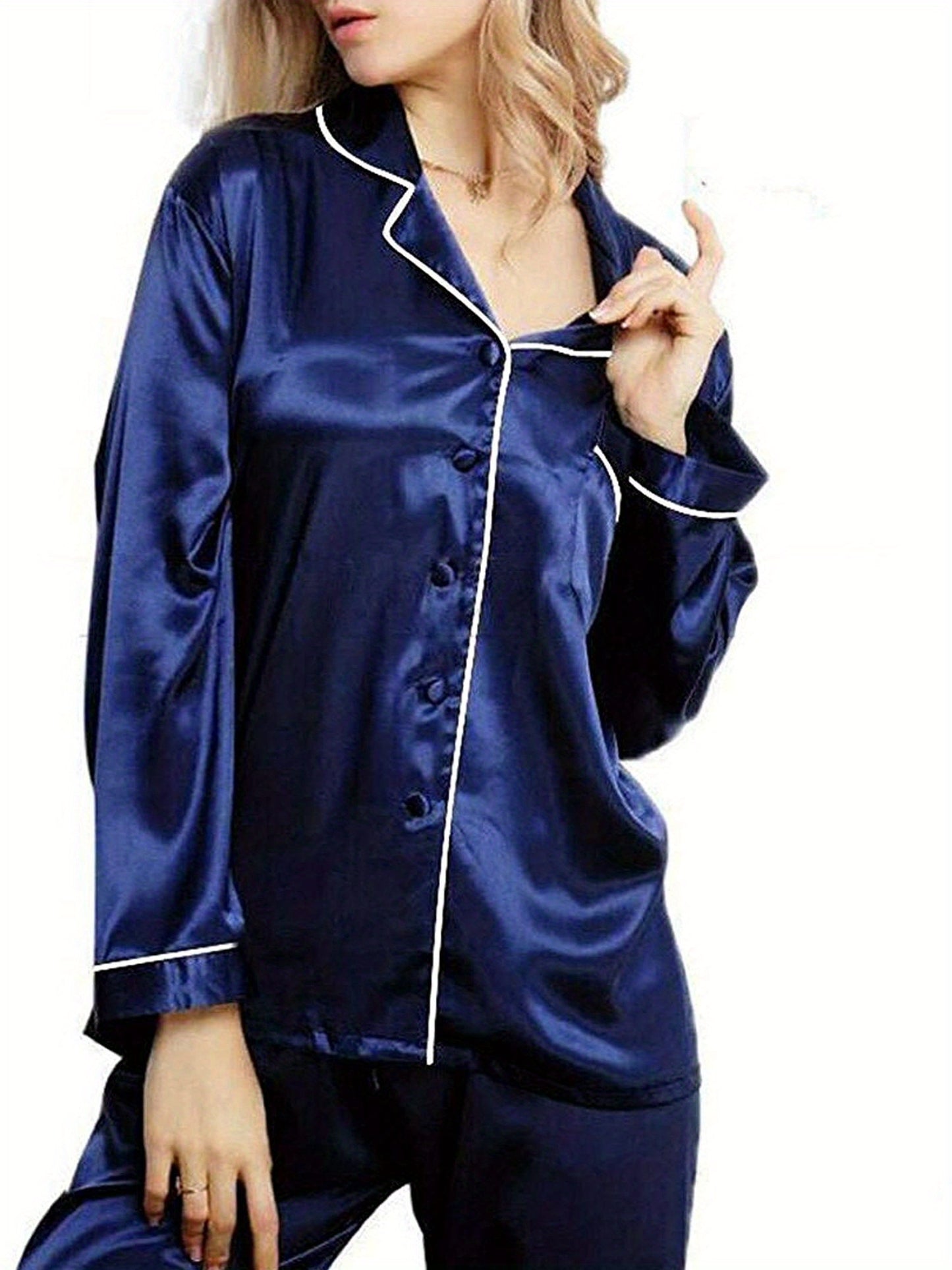 Button Up Pajama Set For Women Long Sleeve Shirt And Pajama Pants Soft Pjs Lounge Sets