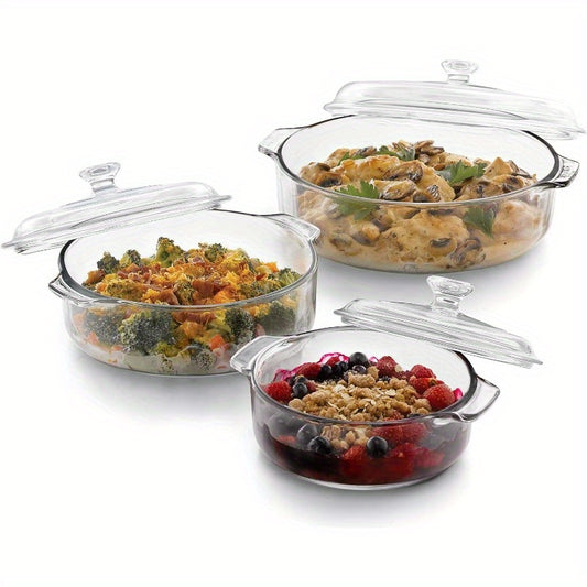 Basics 3-Piece Covered Casserole Dishes, Versatile Glass Baking Dishes for Oven, Clear Lead-Free Casserole Cookware