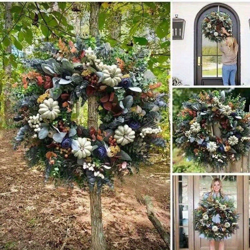 Charming Hydrangea & White Pumpkin Wreath - Perfect for Thanksgiving & Fall Decor, Durable PVC, Round Shape