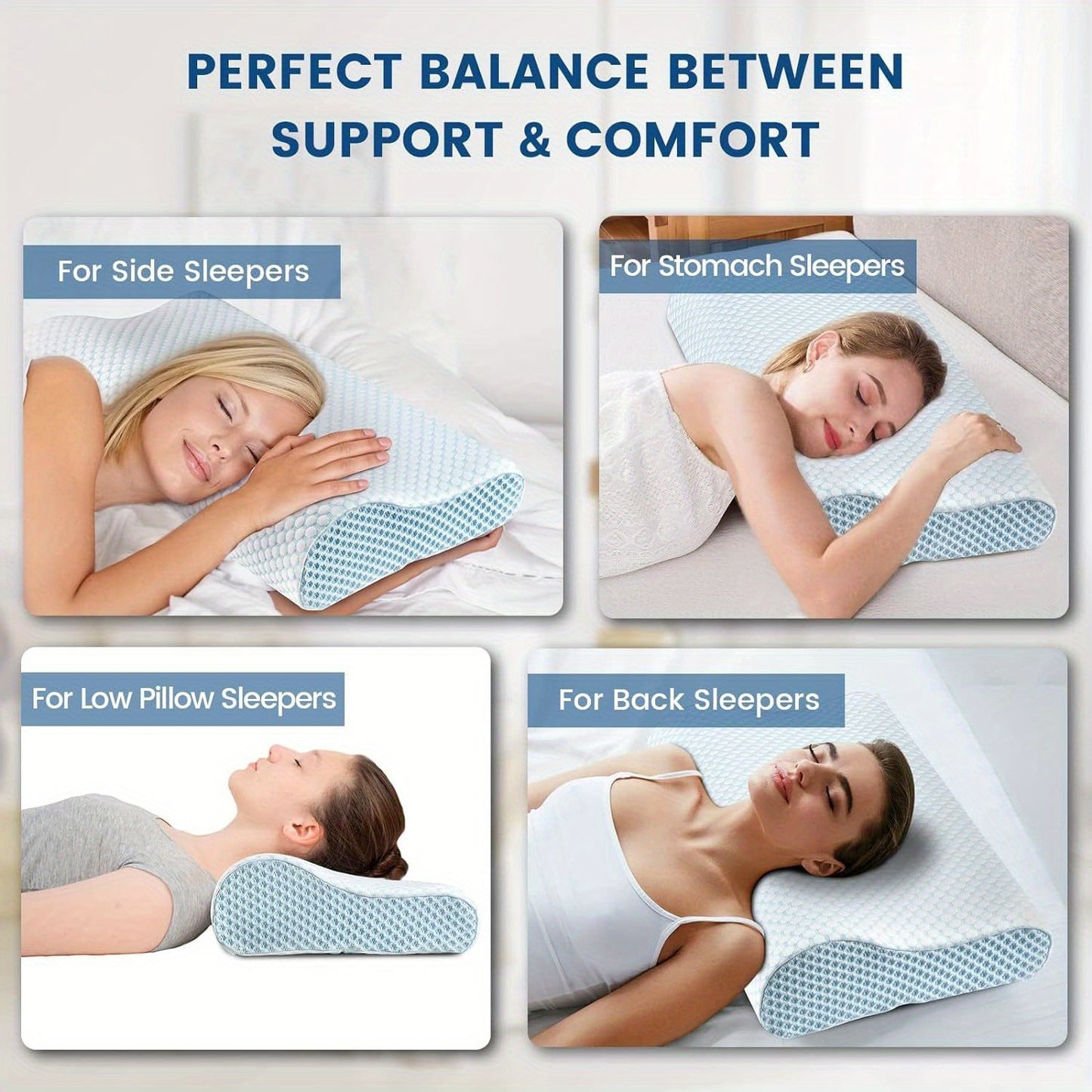 Contour Memory Foam Pillow - Breathable Mesh Cover, Soft & Removable Pillowcase, Premium Zipper, 2 Sizes Available, Suitable for Side, Back, And Stomach Sleepers