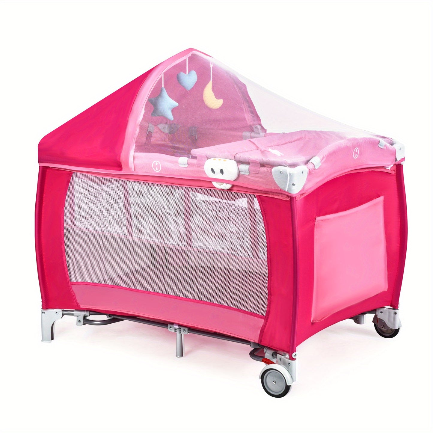 GYMAX 2-in-1 Baby Playard with Bassinet, Foldable Playpen, Changing Table, Removable Mattress for Girls & Boys