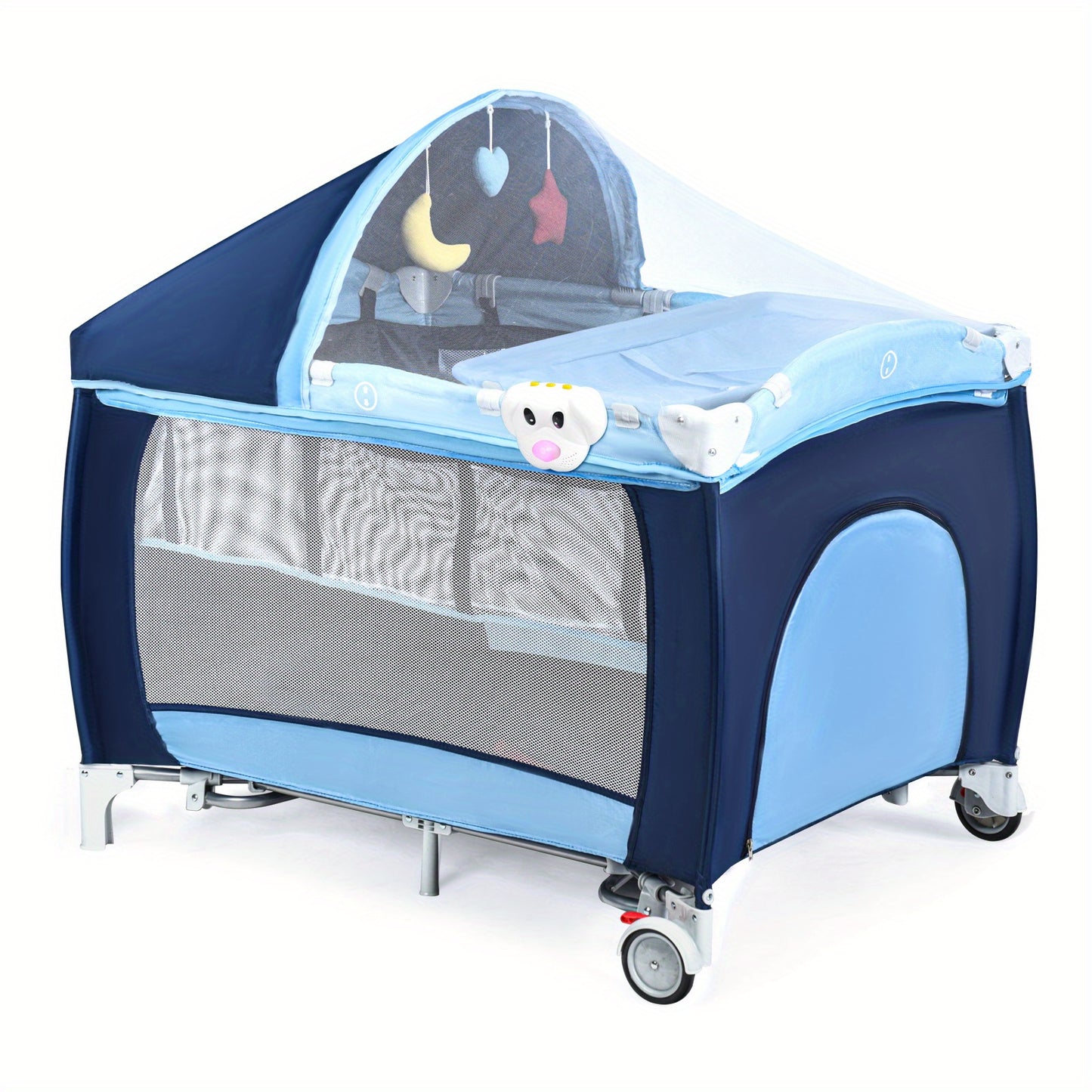 GYMAX 2-in-1 Baby Playard with Bassinet, Foldable Playpen, Changing Table, Removable Mattress for Girls & Boys