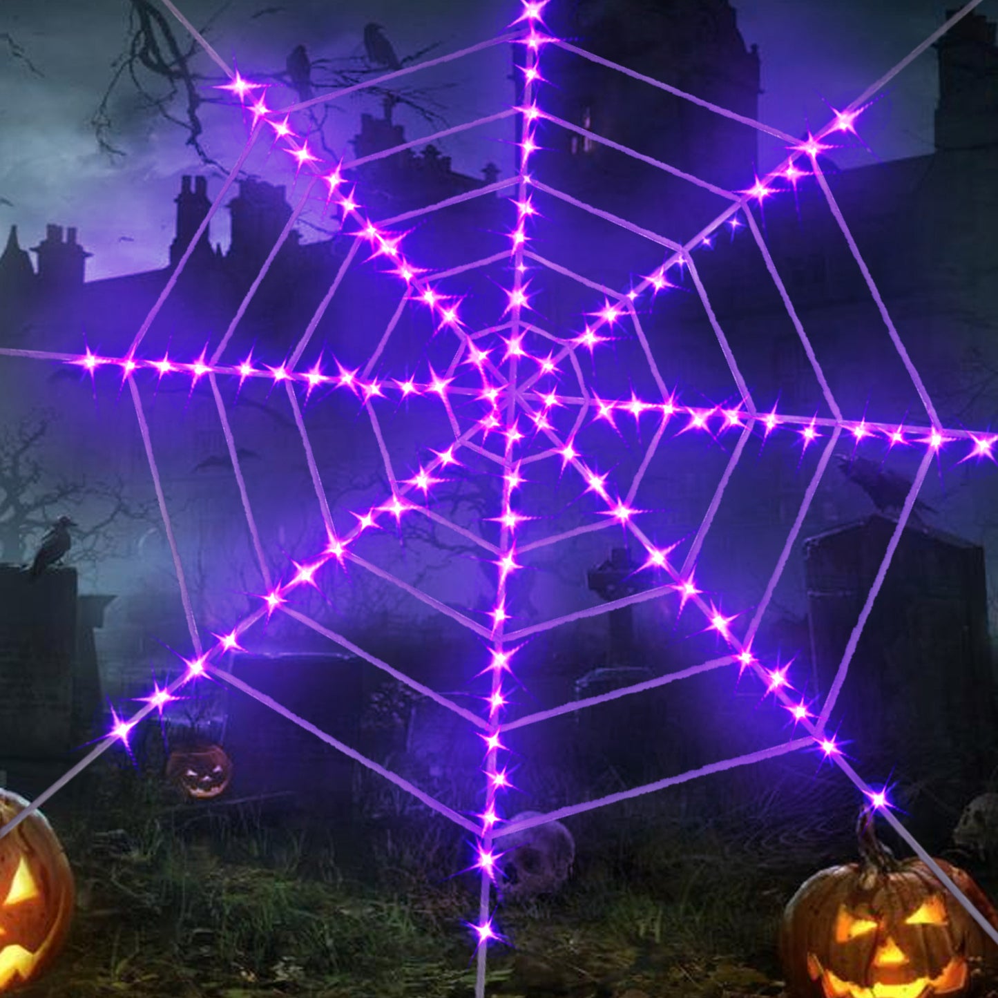 Halloween Decoration 2.95ft Giant Spider & 11.8ft Circular Cobweb with LED Light for Halloween Party - Best Halloween Gifts