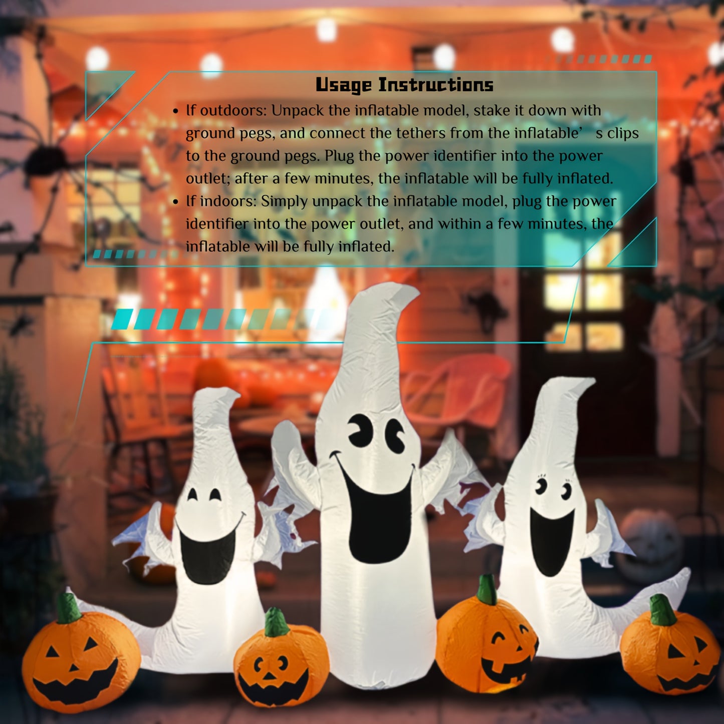 Halloween Decorations Outdoor Inflatable 7.5ft LED Halloween Inflatable Pumpkin Ghost Outdoor Yard Decor for Spooky Fun