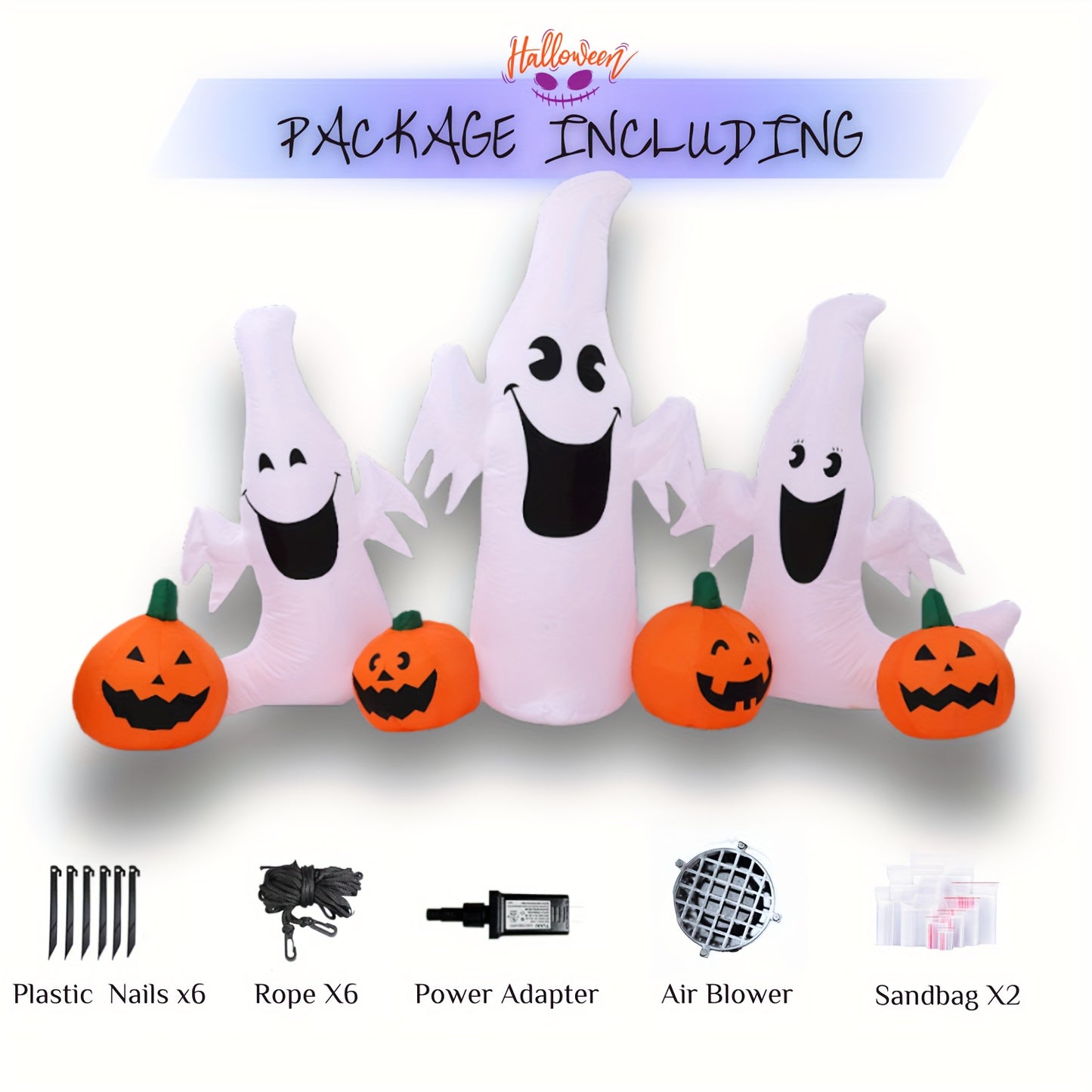 Halloween Decorations Outdoor Inflatable 7.5ft LED Halloween Inflatable Pumpkin Ghost Outdoor Yard Decor for Spooky Fun