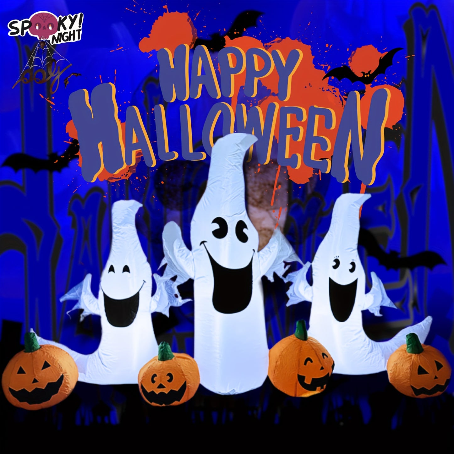 Halloween Decorations Outdoor Inflatable 7.5ft LED Halloween Inflatable Pumpkin Ghost Outdoor Yard Decor for Spooky Fun