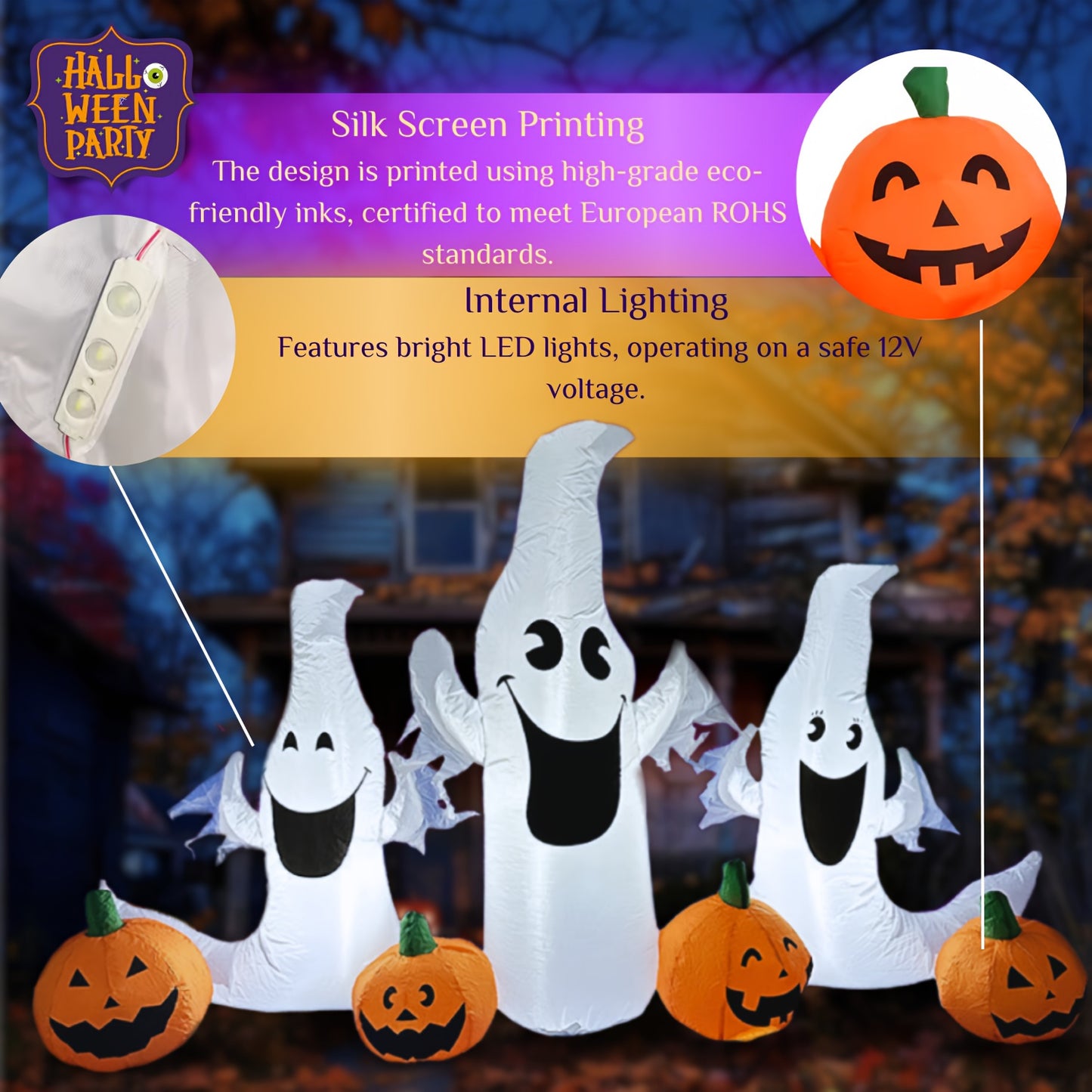 Halloween Decorations Outdoor Inflatable 7.5ft LED Halloween Inflatable Pumpkin Ghost Outdoor Yard Decor for Spooky Fun