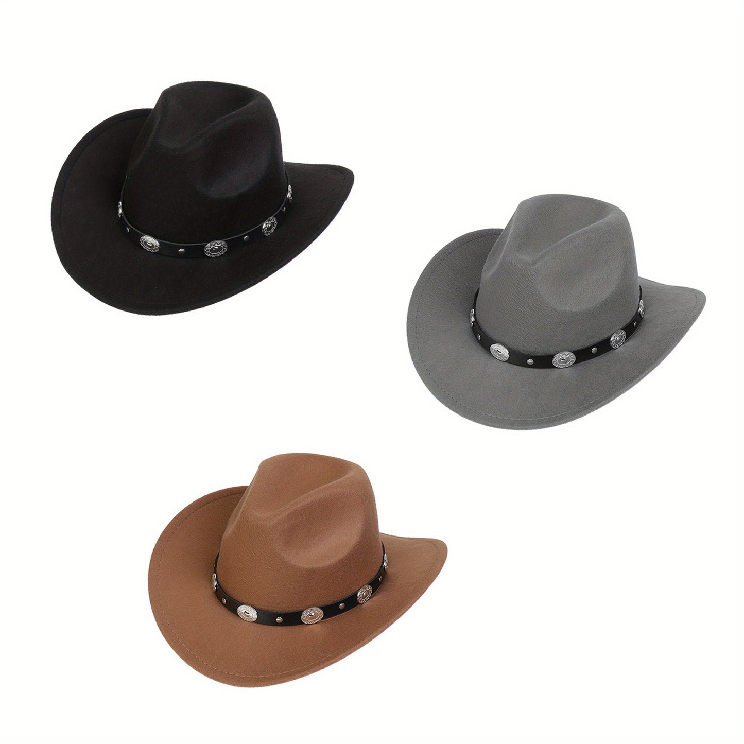 Western Cowboy Hat for Men Women Retro Classic Cowgirl Hats Felt Fedoras Cap Cowgirl Jazz Hats with Belt Buckle