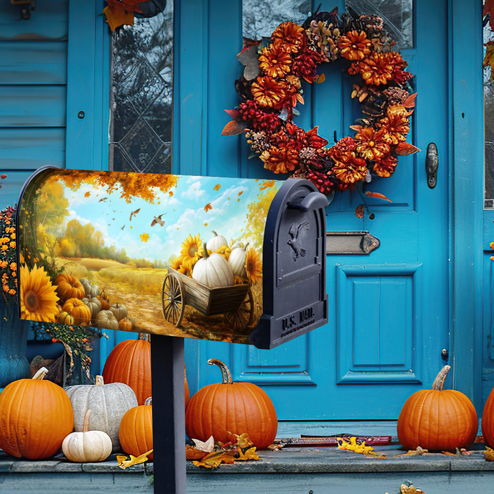 Festive Fall Thanksgiving Mailbox Cover: Autumn Pumpkin & Sunflower Design - Garden Yard Decor