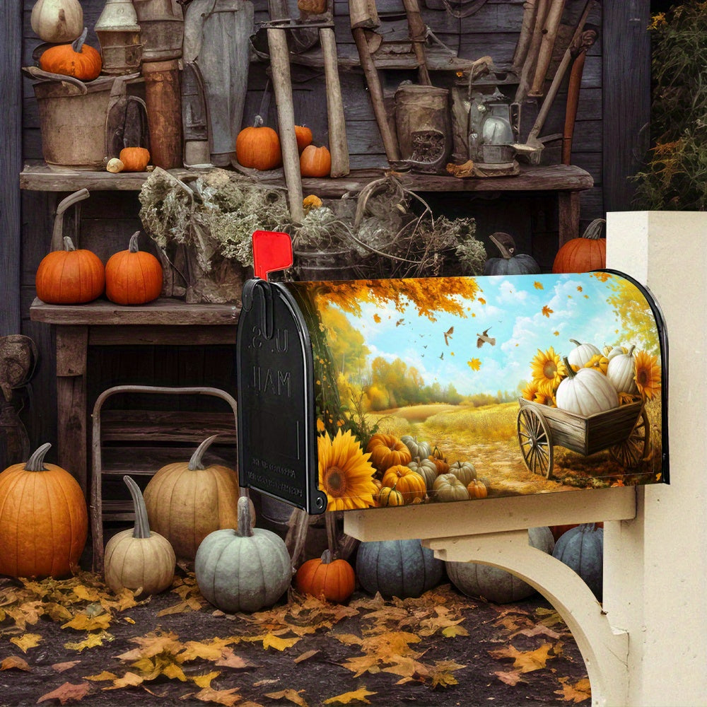 Festive Fall Thanksgiving Mailbox Cover: Autumn Pumpkin & Sunflower Design - Garden Yard Decor