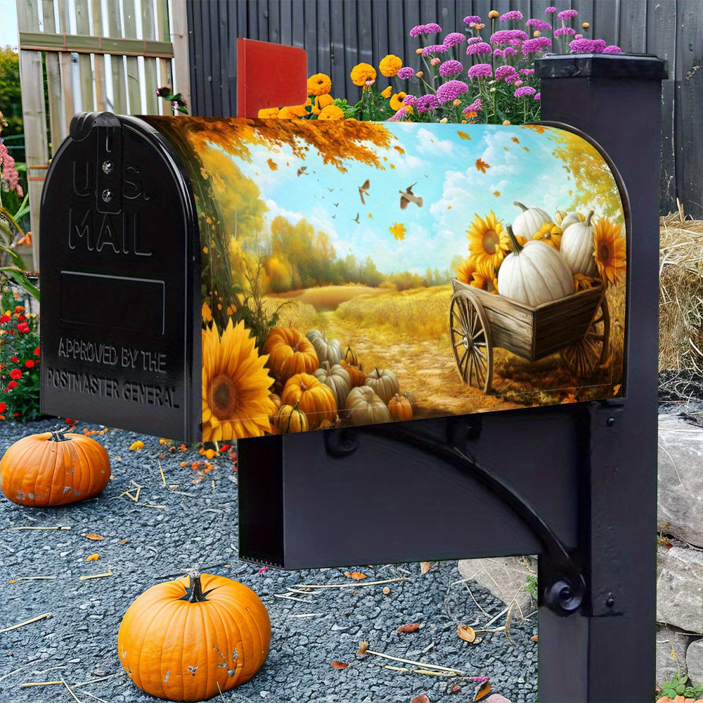 Festive Fall Thanksgiving Mailbox Cover: Autumn Pumpkin & Sunflower Design - Garden Yard Decor